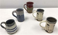 Five Signed Studio Pottery Mugs