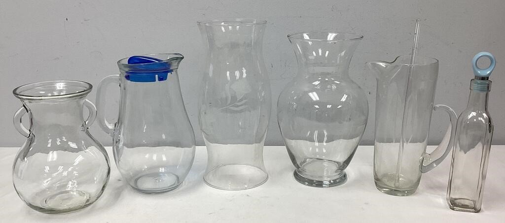 Two Glass Vases, Two Pitchers, Chimney, Bottle