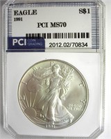 1991 Silver Eagle MS70 LISTS $1700