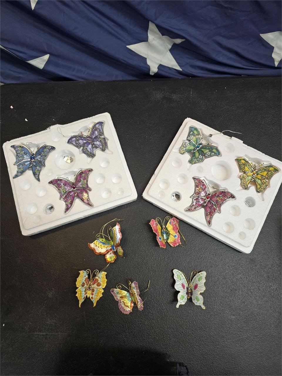 Lot of 11 Cloisonne & Glass butterfly ornaments
