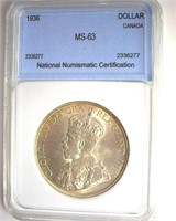 1936 Dollar NNC MS63 Canada