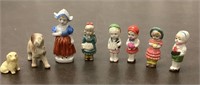 Set of Five Mini Bisque Dolls, Dutch Girl & Dog