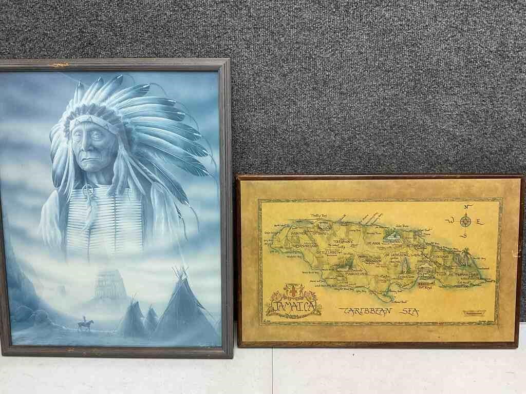 Indian Picture and Framed Map