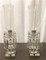 Pair of Lucite Based Prism Candle Lamps