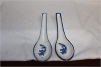 Set of 2 Blue and White Porcelain Spoon
