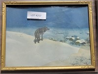 WOOD & GLASS FRAMED WINTER WOLF PICTURE