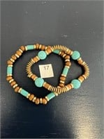 2 Turquoise & Bead Stretch Bracelets U230