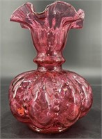 Fenton Cranberry Beaded Crimp Vase
