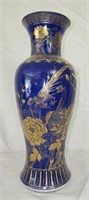 Decorative Blue & Gold Pheasant & Floral Vase