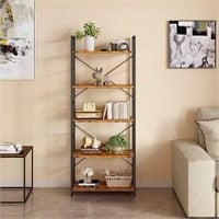N5036  5 Tier Ladder Bookshelf Rustic Brown