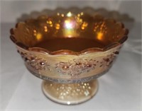 Orange Fenton Carnival Glass footed trinket bowl