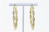 14 Kt Yellow Gold Modern Design Hoop Earrings
