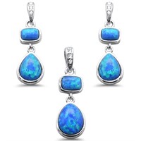 Sterling Silver Blue Opal Created Set