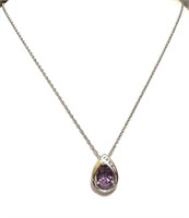 Silver 14 Kt Diamond Accent Amethyst Necklace