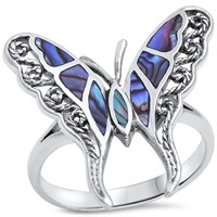 Sterling Silver Abalone Shell Butterfly Ring