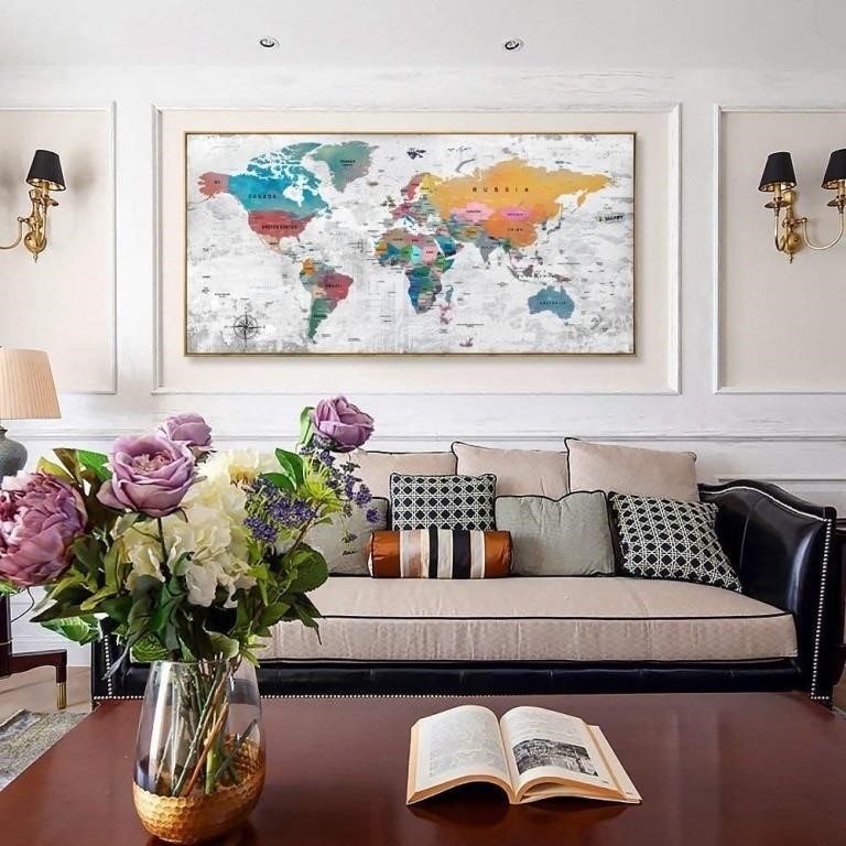 Size - 2*4Ft - Abstract Decor World Map Canvas Wal