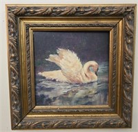 Vintage Original Painting on board of a swan
