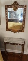 Antique Marble Top Table & Mirror as-is
