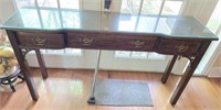 Wooden 3 Drawer Foyer Table with Glass Top