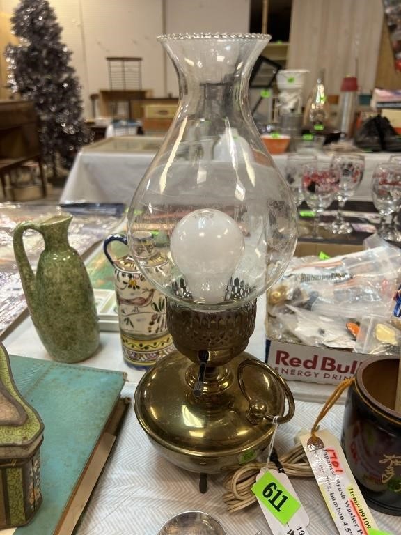 1960’s Brass electric Oil Lamp, footed