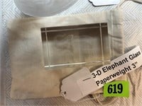 3-D Elephant Glass Paperweight 3”