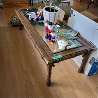 M131 Bamboo style Wood and glass coffee table