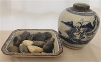 Blue and white jar and trinket dish