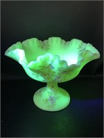 Fenton Uranium Glass Compote Dish, 6"h x 8"dia.