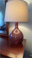 Purple Glass Base Lamp with shade.  23” x 15”