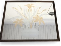 80's Framed Gold & White Frosted Mirror Art