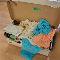 M133 Box w home crafted doilies linens etc
