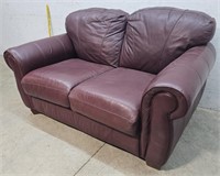 Red leather loveseat