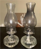 Pair of vintage glass oil lamps