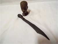 Hand Carved Bust & Wooden Letter Opener w/Bust