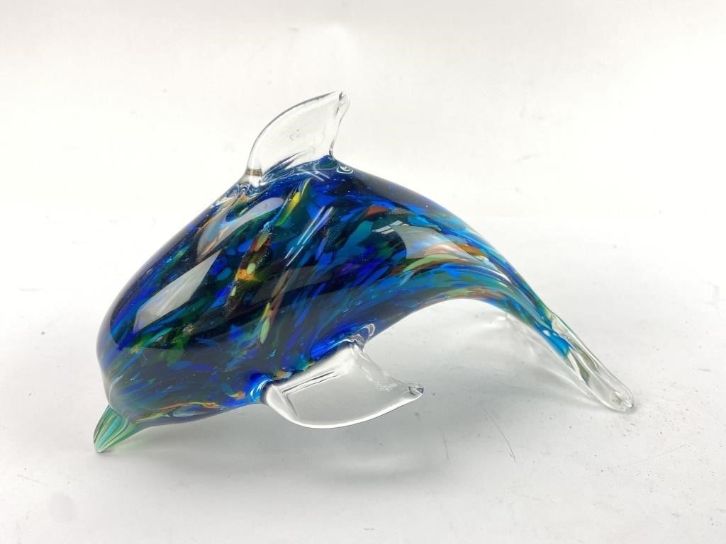 Colorful Art Glass Glitter Dolphin Diving