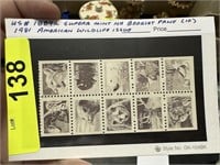 #1889A SUPERB NH BOOKLET PANE 10 STAMPS WILDLIFE
