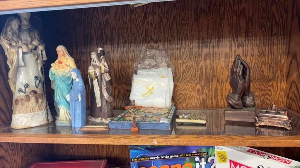 Shelf Lot of Religious Items and Statues