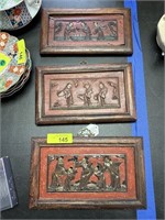LOT OF 3 VINTAGE CARVED CHINESE WOOD PANELS