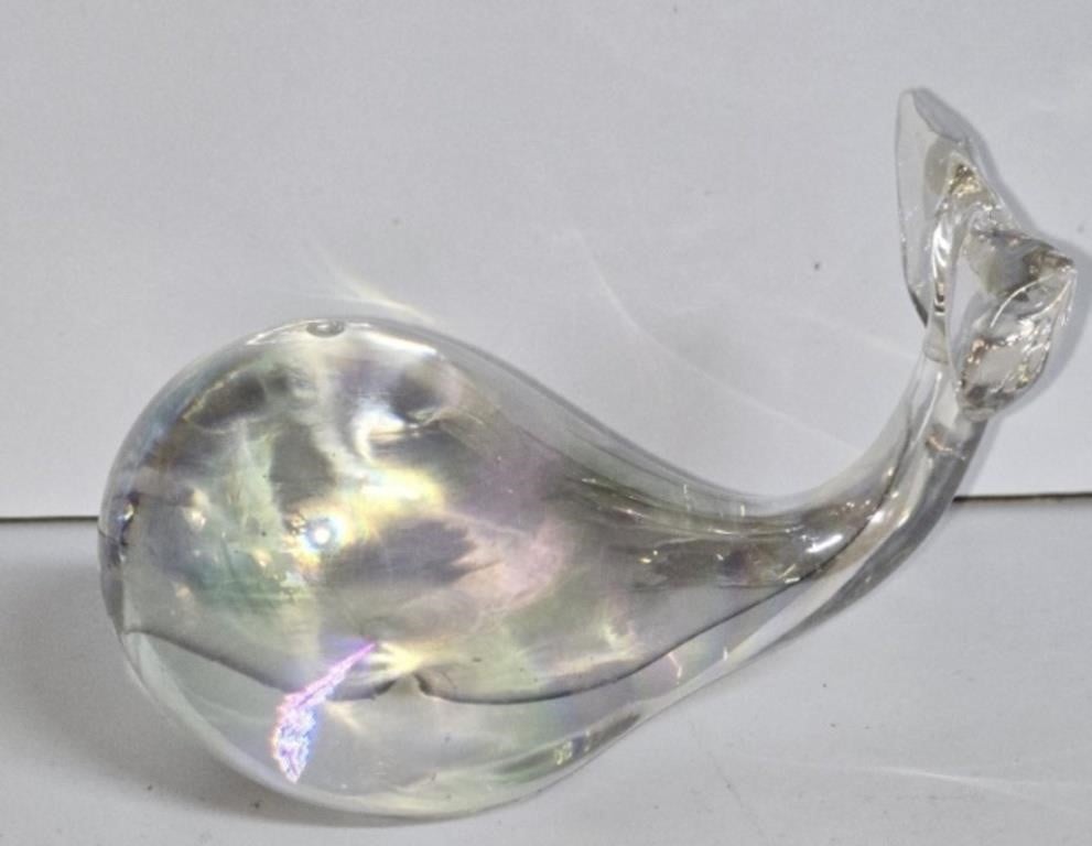 Opalescent Decorative Glass Whale Paperweight