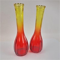 Red and Yellow Rippled Glass Bud Vase