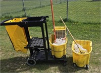 Mop buckets with janitor cart