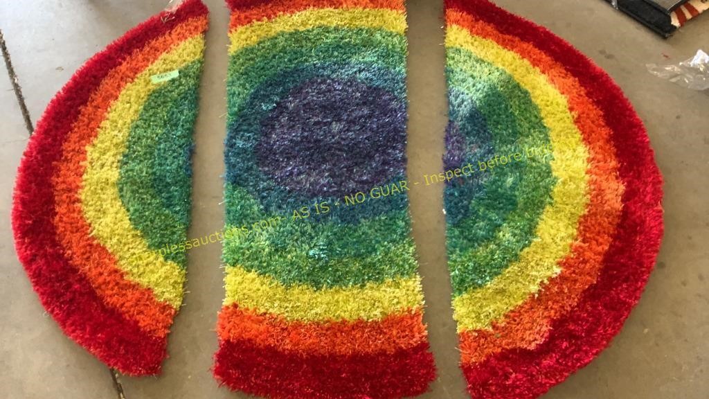 Rainbow rug circular and cut into 3rds
