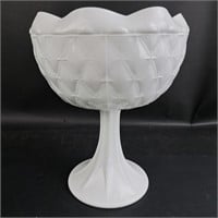 Vintage Milk Glass Compote Quilted Pedestal Bowl