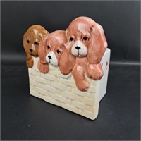 Vintage Napco 3 Puppies In A Basket Ceramic