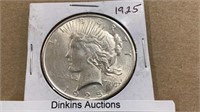 1925 peace, dollar silver coin