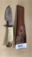 Antler handled knife with a sheath