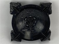 VTG Etched Carved Black Onyx Stone Aztec Ashtray