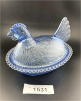 Vintage Ice Blue Indiana Glass Hen on Nest, Ice