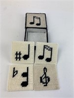(4) Vintage Handmade Needlepoint Musical Coasters