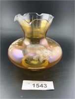 Vintage yellow Hand Blown Glass Ruffled Open Vase.